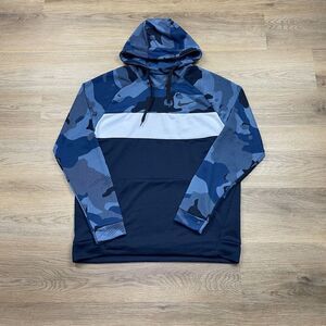 Nike Hoodie Mens Large Blue Camo Dri Fit Pullover Swoosh